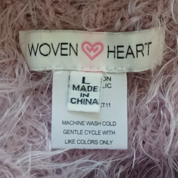 Woven Heart Fuzzy Sweater Sz L Women's Crisscross Back Soft Cozy  Lavender‎ - Picture 5 of 8